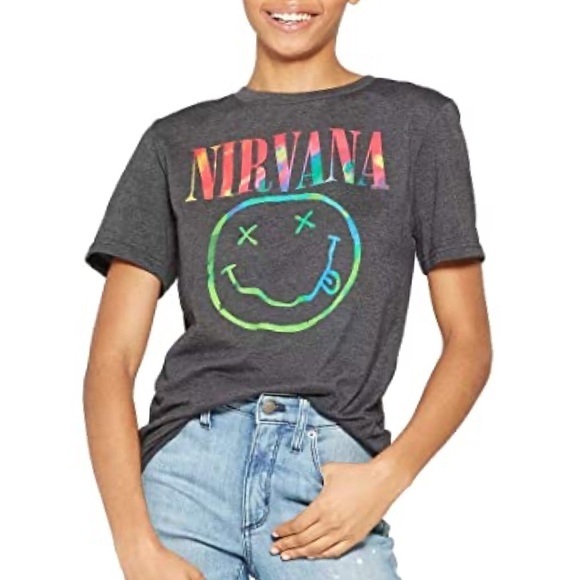Officially Licensed Nirvana Rainbow Smile Logo Graphic Tee NWOT - Picture 1 of 8